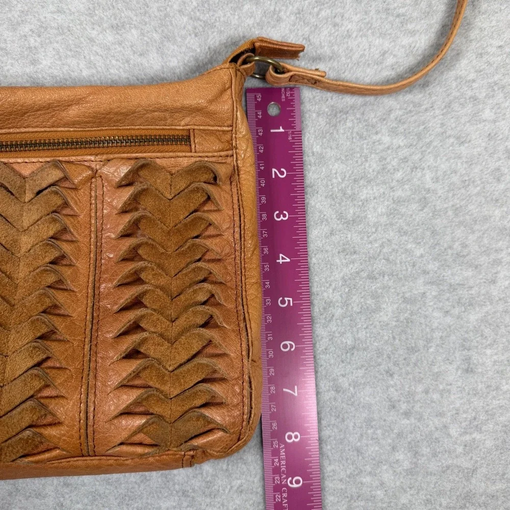Day & Mood Linny Crossbody Bag Tan Leather Woven Chevron Anthropologie Boho
